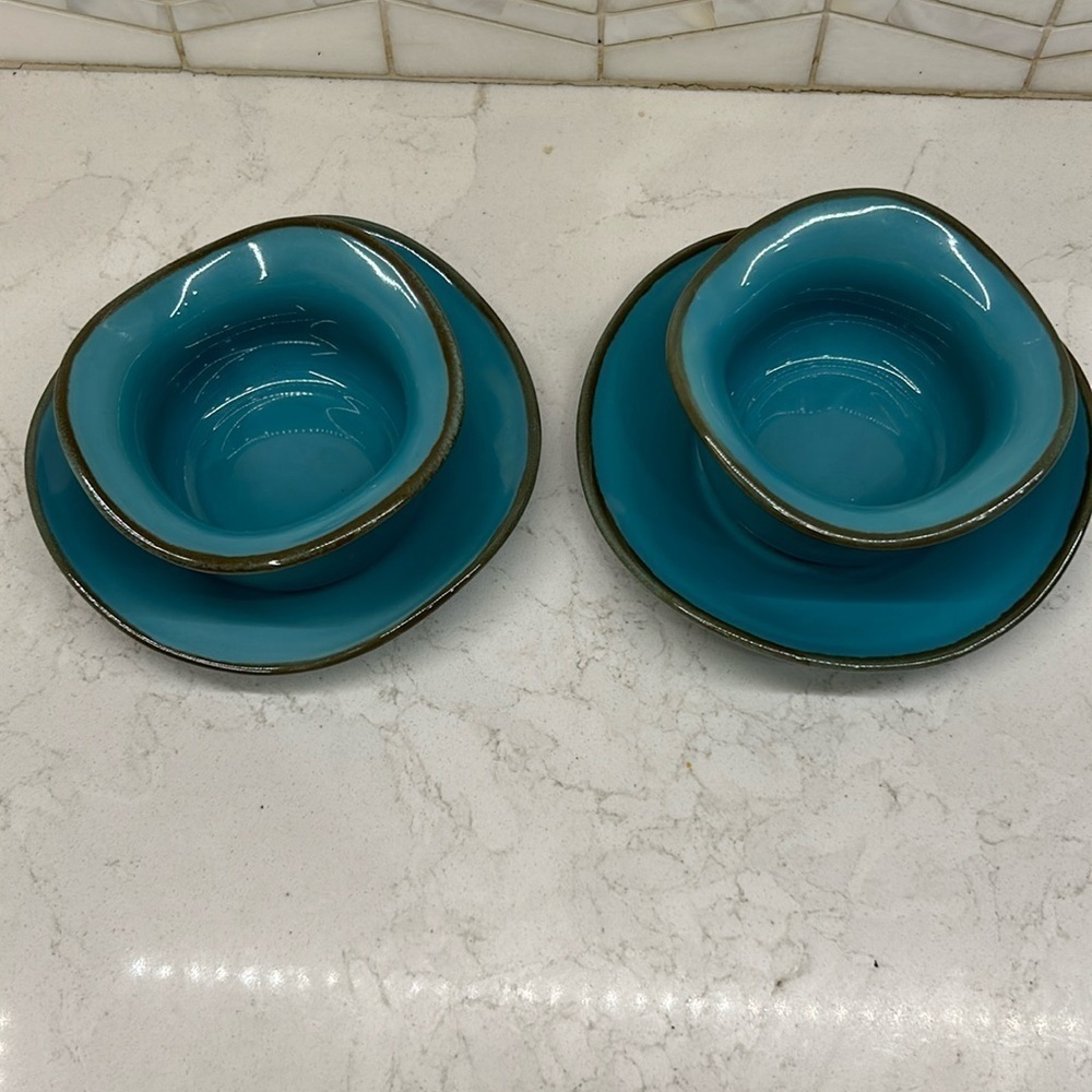 Southern Living at Home Tuscan Set of 2 Tidbit Bowls Saucers Robin’s Egg Blue